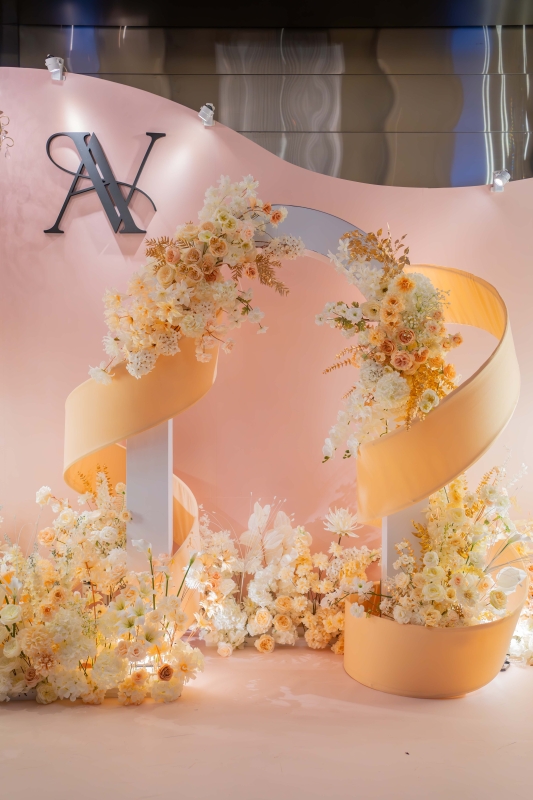 萬豪酒店香檳色奢華粉色婚禮佈置