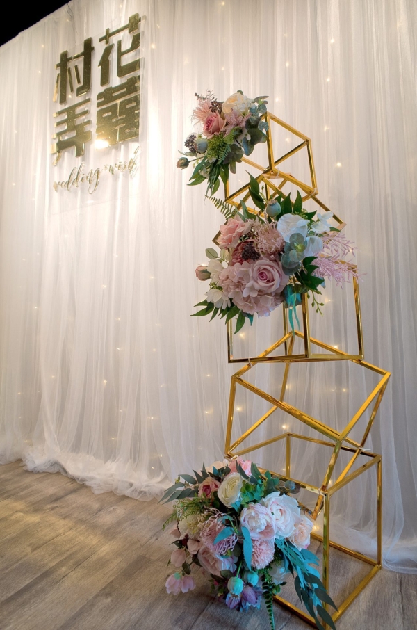 立方架仿真花 (粉色系)