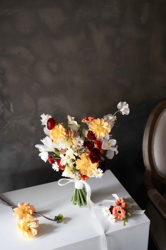 鮮花捧花｜橘黃紅色系